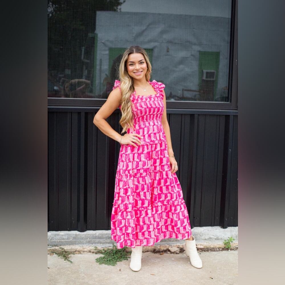 J. Marie The Dolly Ruffle Strap Dress in Pink Size Medium NWOT Cowgirl